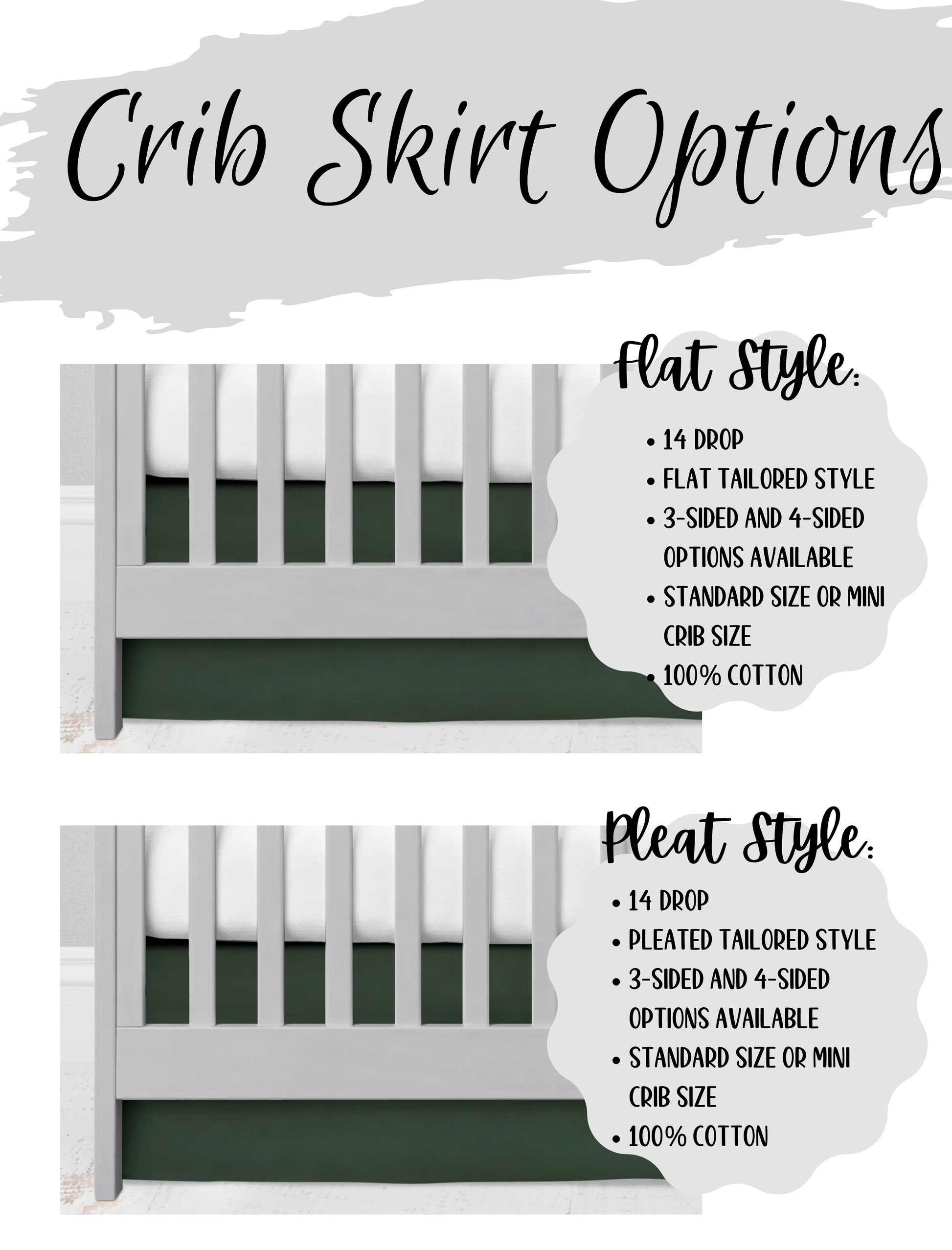 crib skirt options - flat and pleat
