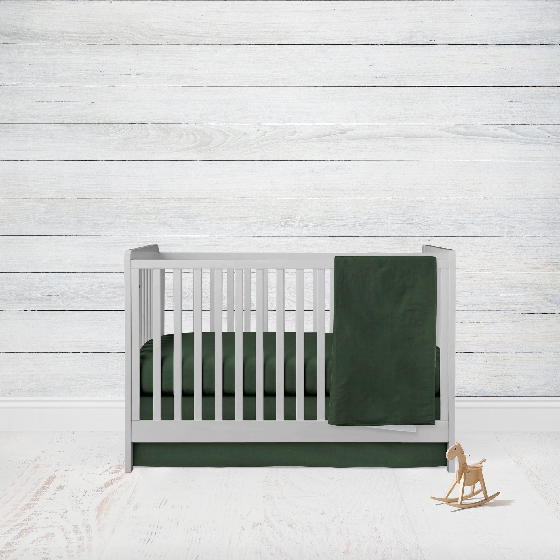 3-piece set - hunter green baby blanket, crib sheet & crib skirt