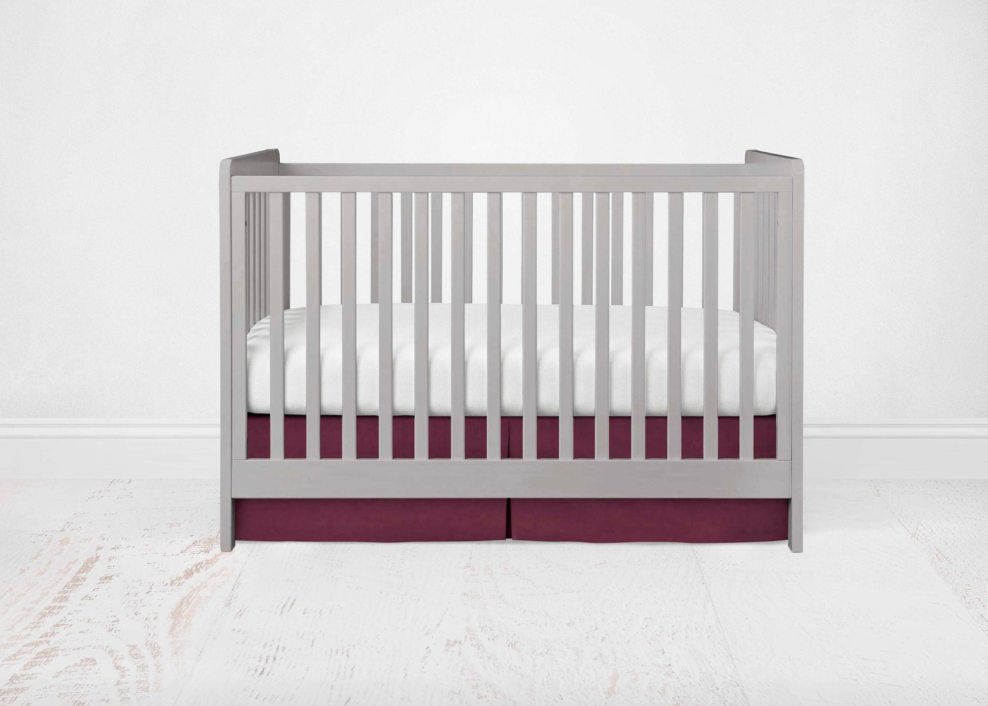 maroon crib skirt shown in the pleat option