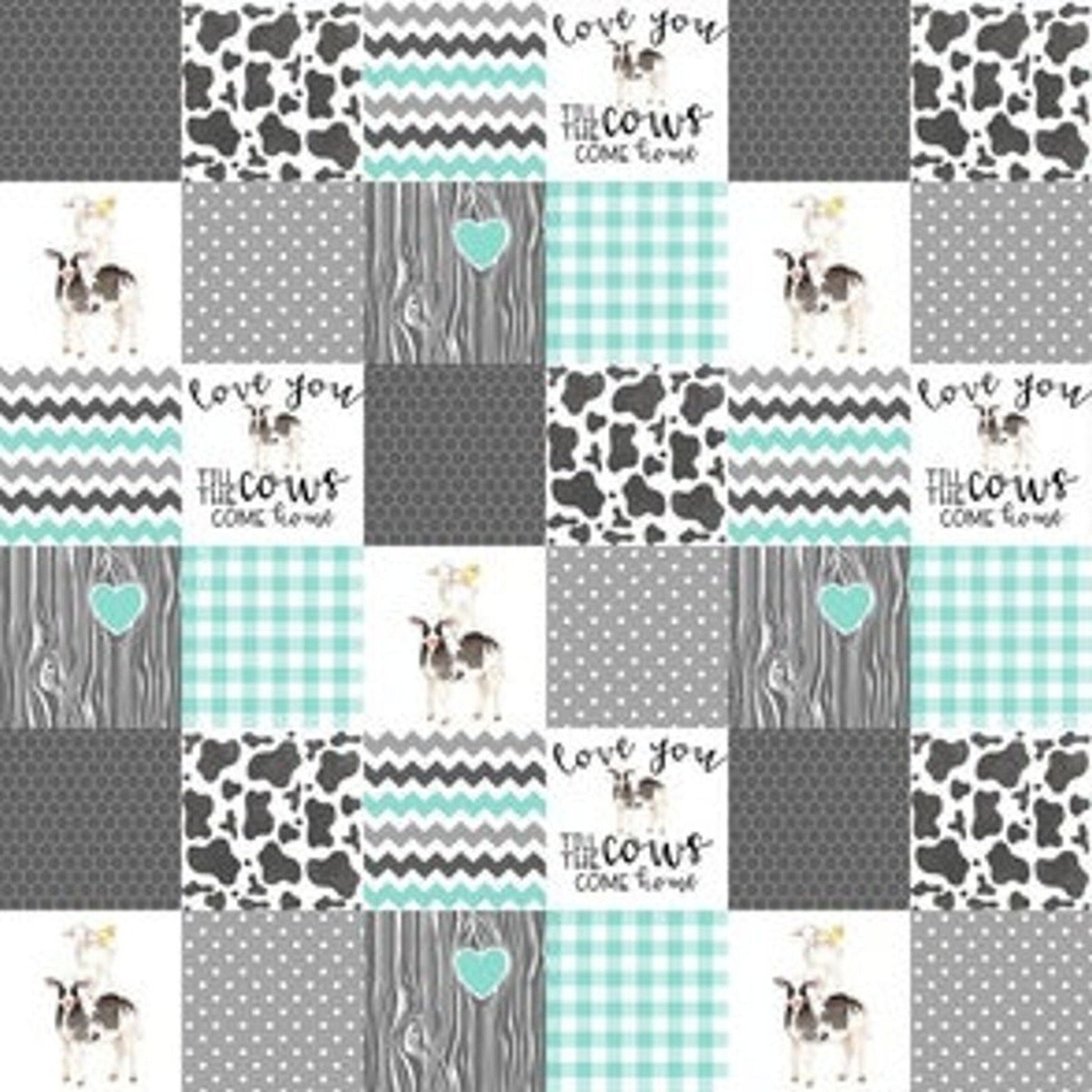 mint and gray cow minky blanket