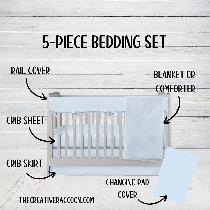 Light Blue Crib Bedding Set, 5 - Piece Set - The Creative Raccoon