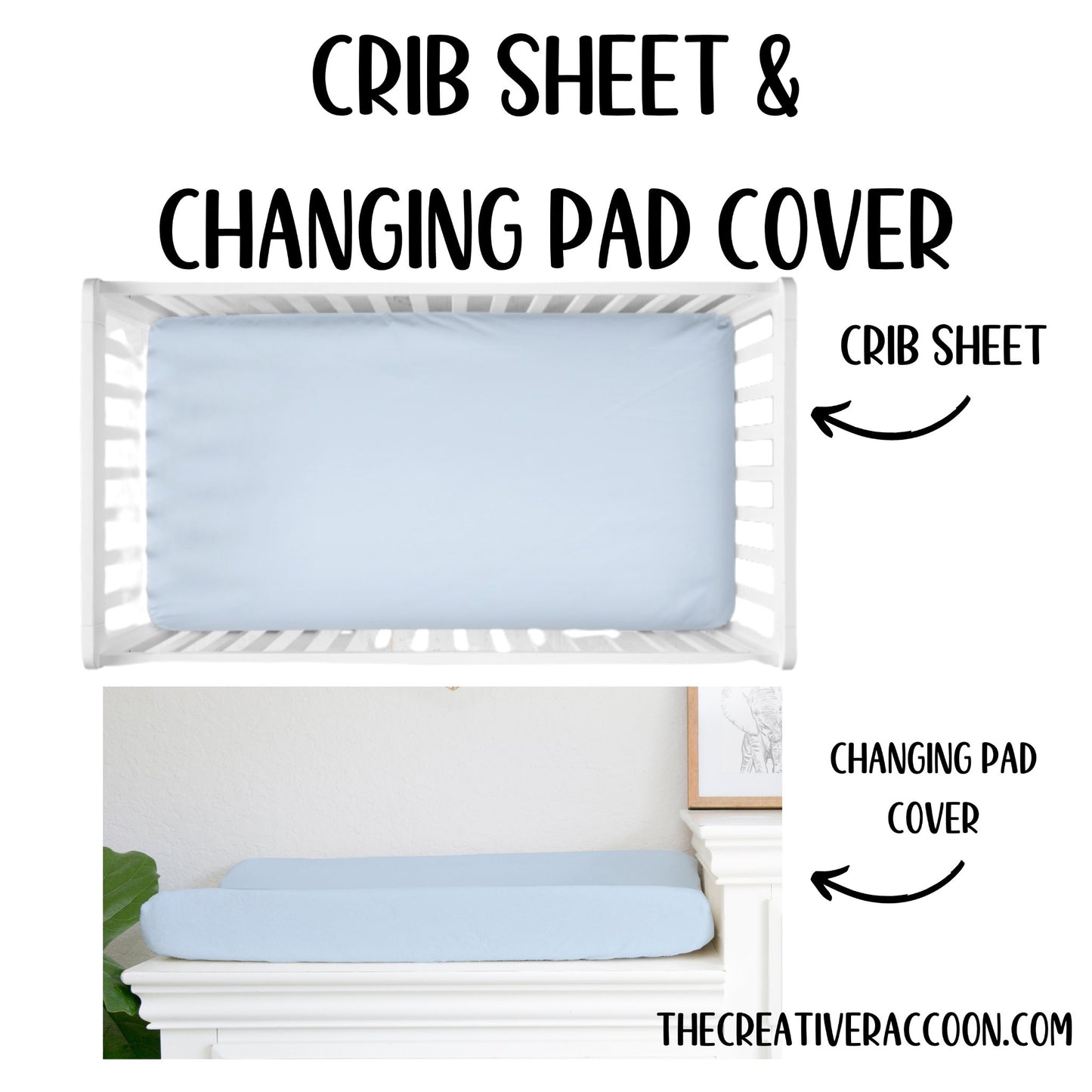 Light Blue Crib Sheets, Baby Changing Pad Cover - The Creative Raccoon