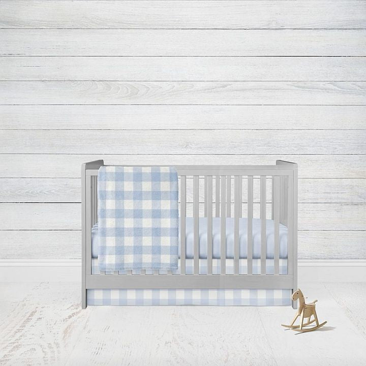 Light Blue Gingham Crib Bedding 3 - Piece Set, Light Blue Nursery Bedding - The Creative Raccoon