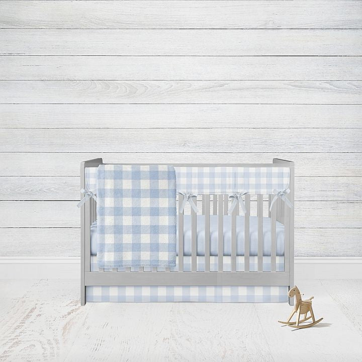 Light Blue Gingham Crib Bedding 4 - Piece Set, Blue Nursery Bedding - The Creative Raccoon