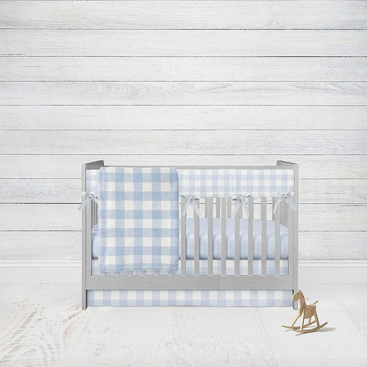 Light Blue Gingham Crib Bedding 4 - Piece Set, Blue Nursery Bedding - The Creative Raccoon