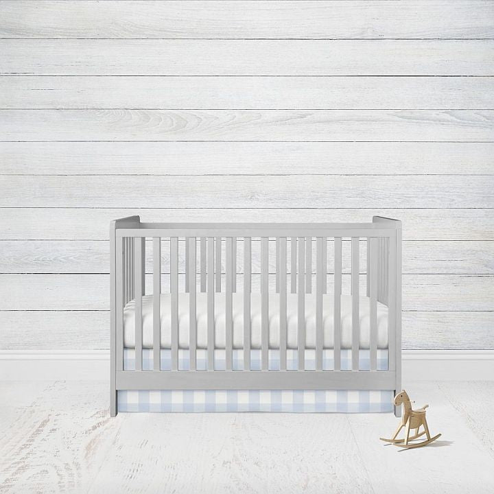 Light Blue Gingham Crib Bedding 6 - Piece Set, Boy Nursery Bedding - The Creative Raccoon