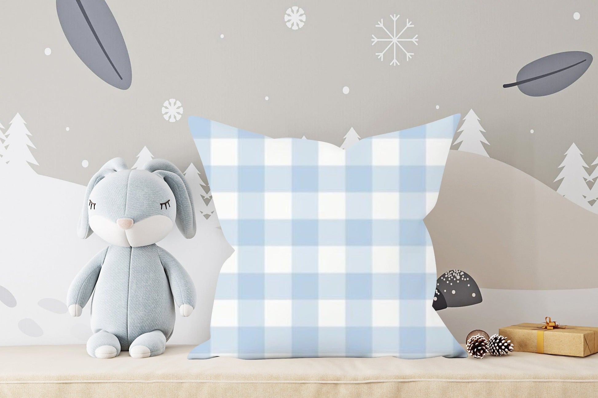 Light Blue Gingham Crib Bedding 6 - Piece Set, Boy Nursery Bedding - The Creative Raccoon