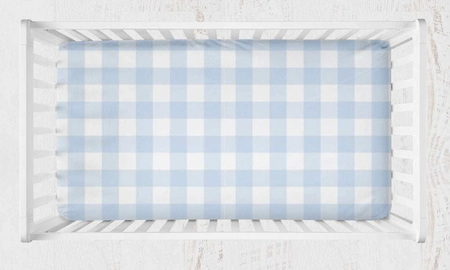 Light Blue Gingham Crib Sheet, Baby Changing Pad Cover - The Creative Raccoon