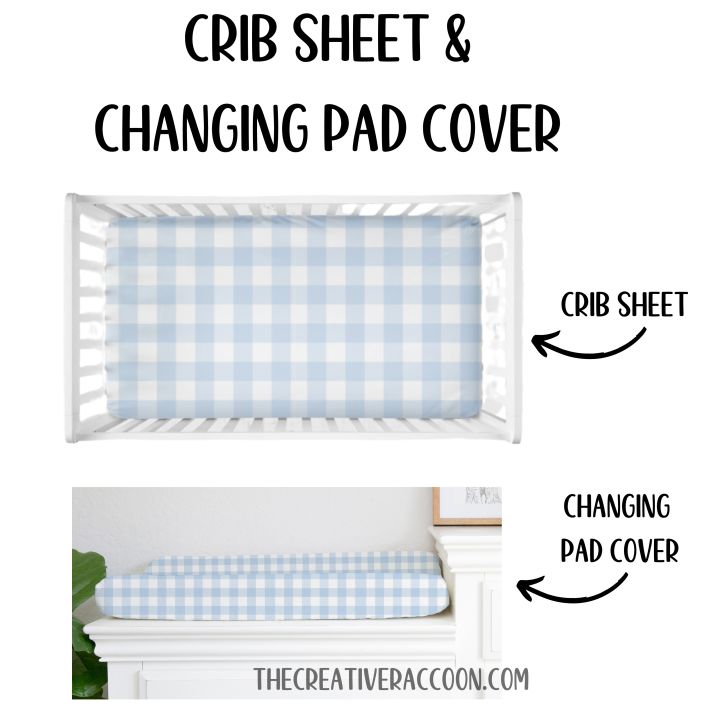 Light Blue Gingham Crib Sheet, Baby Changing Pad Cover - The Creative Raccoon
