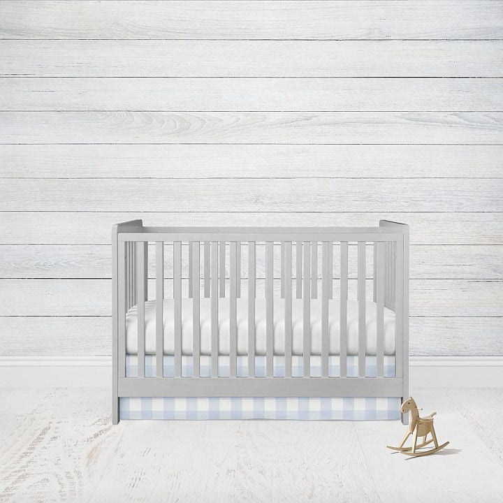 Light Blue Gingham Crib Skirt, Mini Crib & Standard Size - The Creative Raccoon