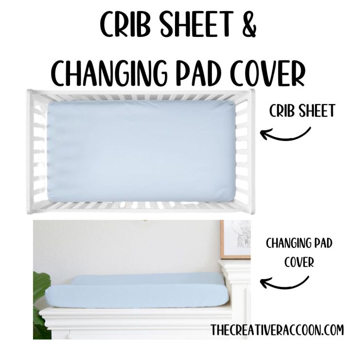 Light Blue Mini Crib Sheets, Light Blue Changing Pad Cover - The Creative Raccoon