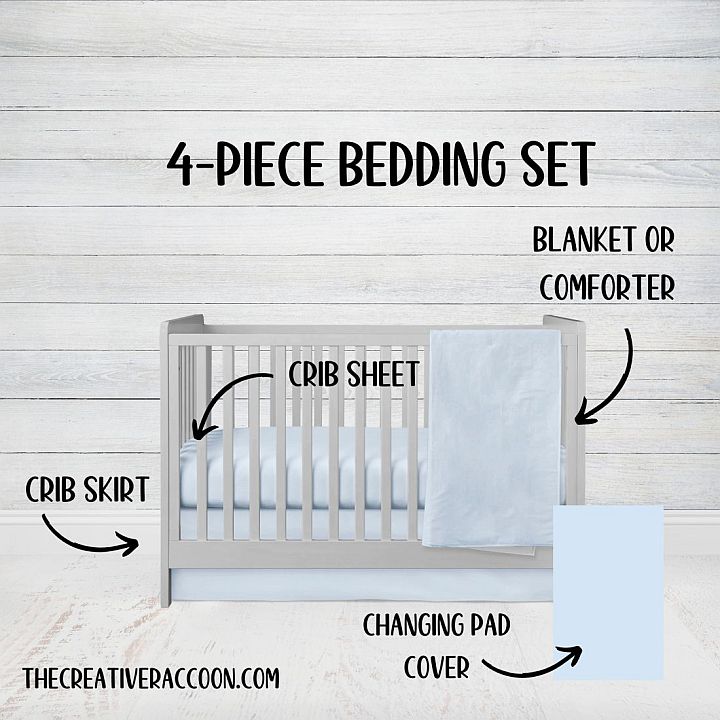 Light Blue Nursery Bedding Set, 4 - Piece Set - The Creative Raccoon