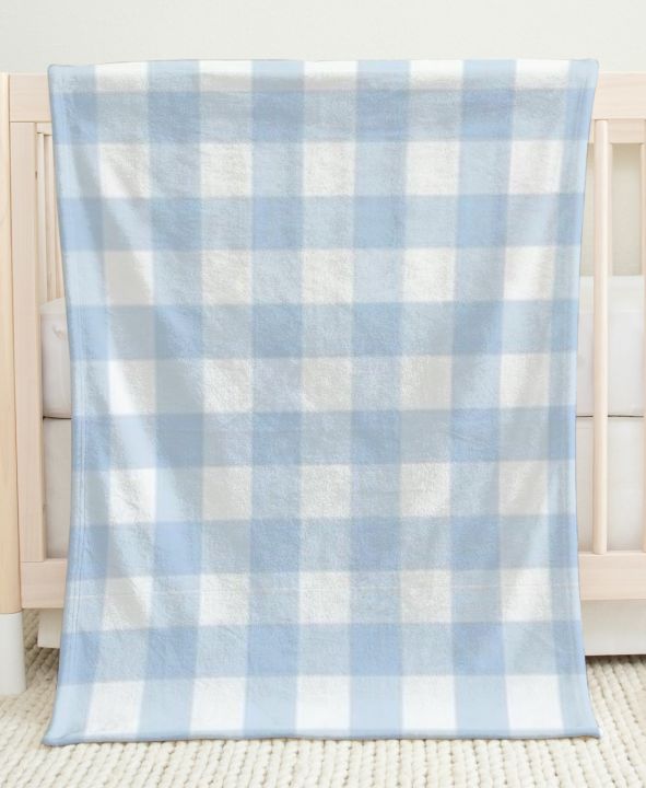 Light Blue & White Baby Blanket, Gingham Nursery Bedding - The Creative Raccoon