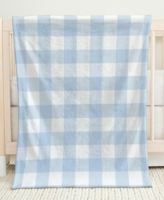 Light Blue & White Baby Blanket, Gingham Nursery Bedding - The Creative Raccoon