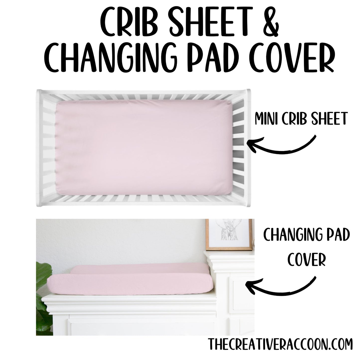 Light Pink Mini Crib Sheet, Changing Pad Cover - The Creative Raccoon