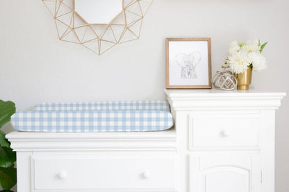 light blue gingham check changing pad cover