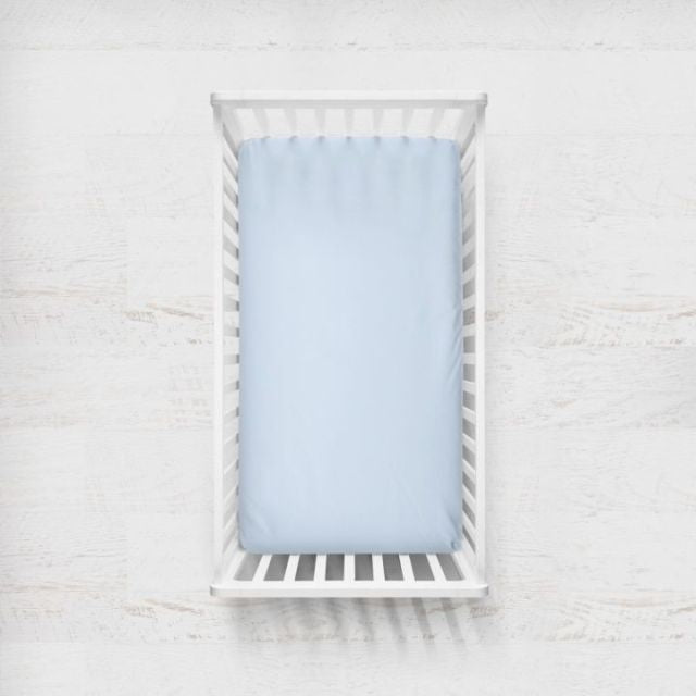 light blue crib sheet - available in standard crib & mini crib - The Creative Raccoon