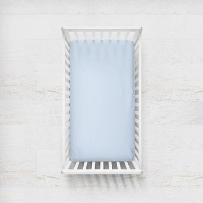 light blue crib sheet - available in standard crib & mini crib - The Creative Raccoon