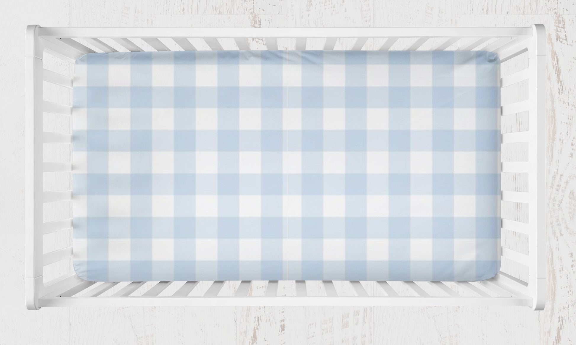 light blue & white gingham plaid crib sheet 