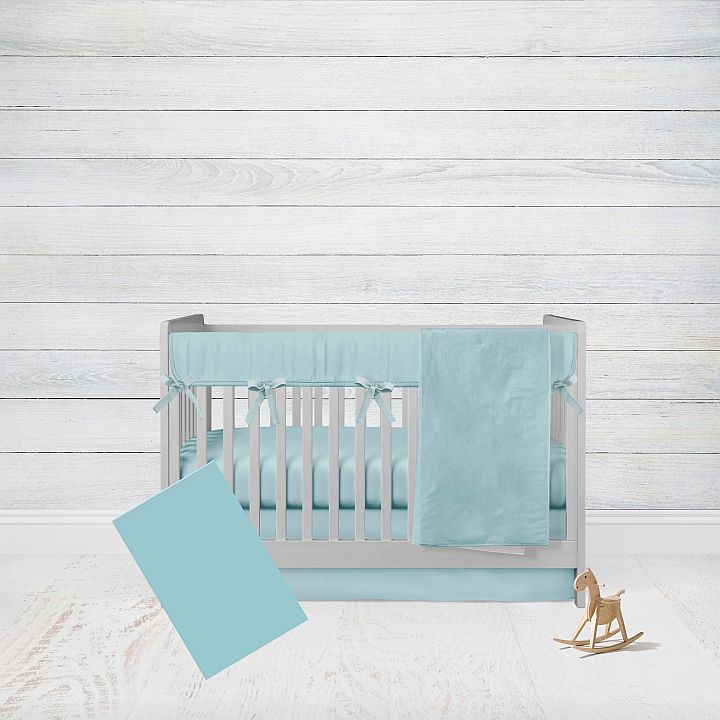 Mini Crib Bedding Sets, 5 - Piece Set, Mini Crib Baby Blanket, Aqua Nursery - The Creative Raccoon