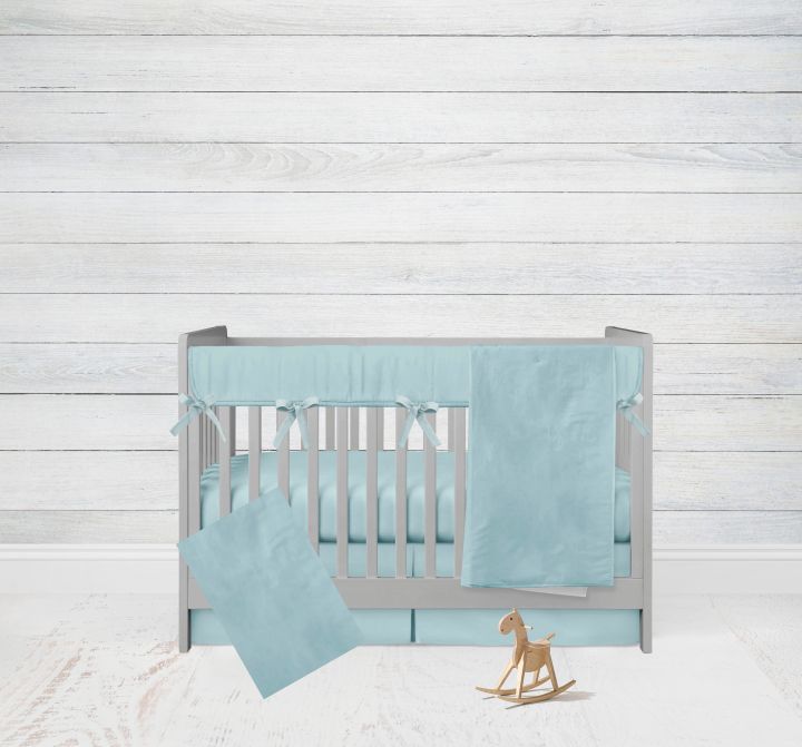 Mini Crib Bedding Sets, 5 - Piece Set, Mini Crib Baby Blanket, Aqua Nursery - The Creative Raccoon