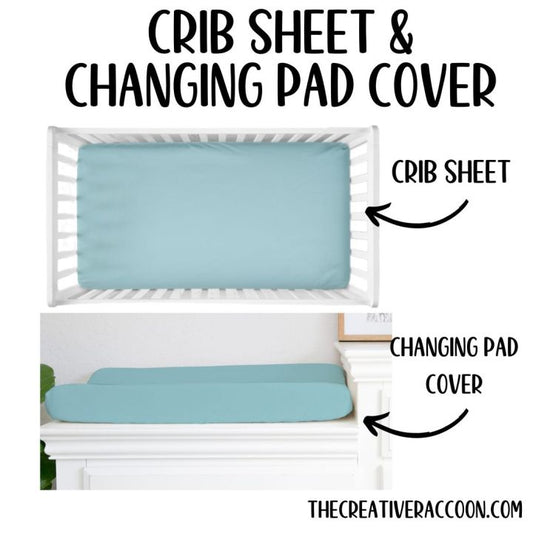 Mini Crib Bedding Sets, Aqua Fitted Crib Sheet, Changing Pad Cover - The Creative Raccoon