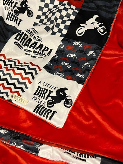 Motocross Baby Blanket, Dirt Bike Baby Blanket, Minky Baby Blanket - The Creative Raccoon