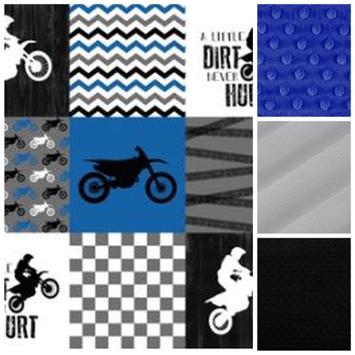 Motocross Minky Baby Blanket, Blue Boy Nursery - The Creative Raccoon
