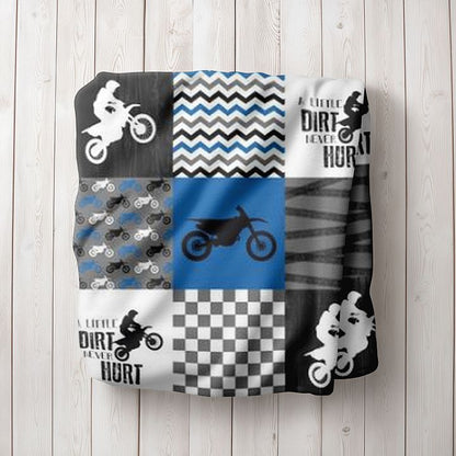 Motocross Minky Baby Blanket, Blue Boy Nursery - The Creative Raccoon