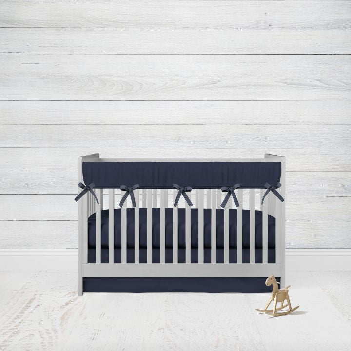 Navy Blue Crib Skirt, Navy Blue Crib Sheets, Crib Rail Cover - The Creative Raccoon
