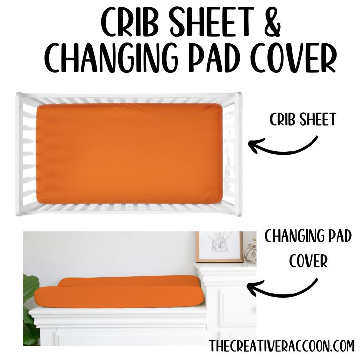 Orange Crib Sheet, Orange Changing Pad Cover - The Creative Raccoon