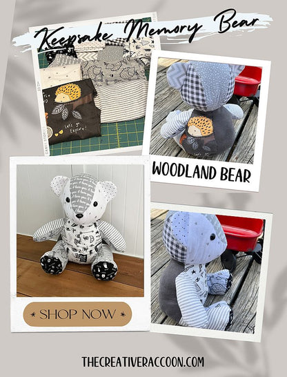 Patchwork Memory Bear, Baby Clothes Keepsake Bear - The Creative Raccoon