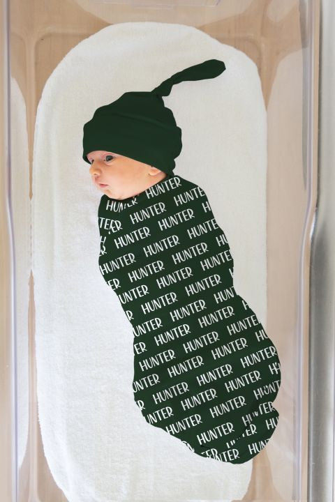 Personalized Baby Swaddle Blanket, Hunter Green Blanket - The Creative Raccoon