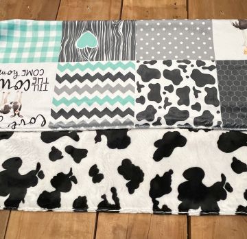 Personalized Farm Animal Baby Blanket, Mint Green & Grey Nursery - The Creative Raccoon
