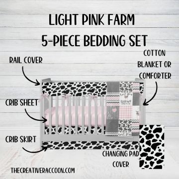 Pink Cow Print Crib Bedding, 5 - Piece Set - The Creative Raccoon