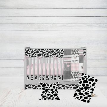 Pink Cow Print Crib Bedding Set, 6 - Piece Set - The Creative Raccoon