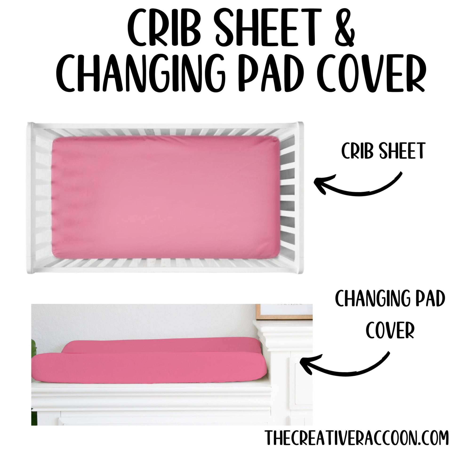 Pink Crib Sheets, Changing Pad Cover, Pink Nursery, Fitted Crib Sheets - The Creative Raccoon