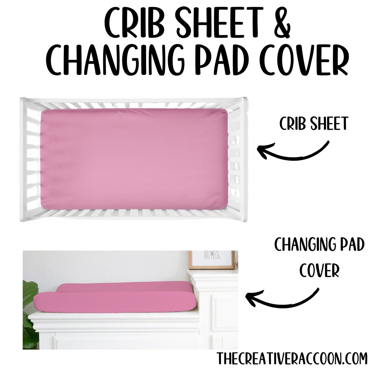 Pink Crib Sheets, Fitted Crib Sheets, Changing Pad Cover, Pink Nursery - The Creative Raccoon