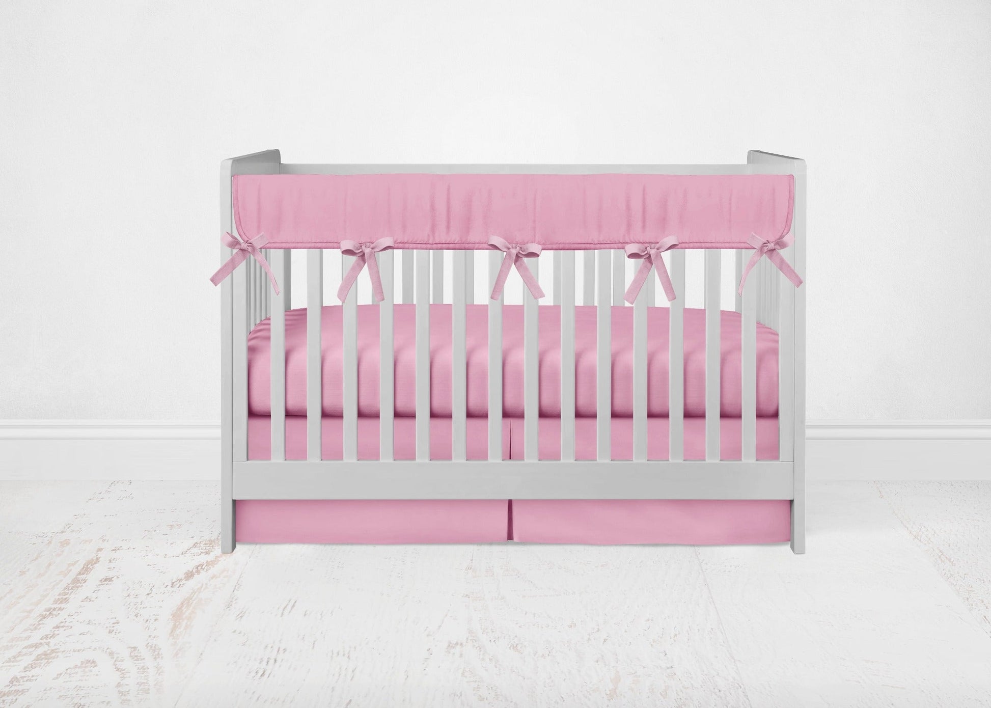 Pink Mini Crib Skirt, Pink Crib Sheet, Crib Rail Teething Cover - The Creative Raccoon
