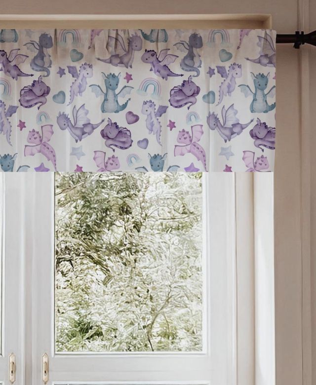 Dragon Window Valance, Nursery Room Curtain, Purple & Pink
