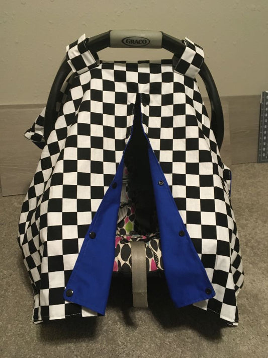 Racing Check Car Seat Canopy Cover, Racing Nursery Decor - The Creative Raccoon