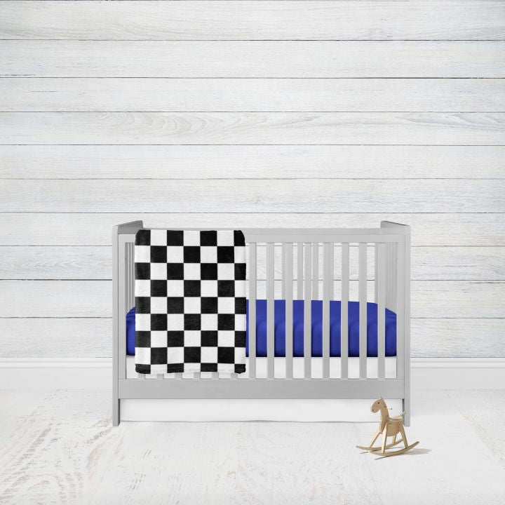 Racing Check Crib Bedding 2 - Piece Set, Checkered Blanket Black and White - The Creative Raccoon