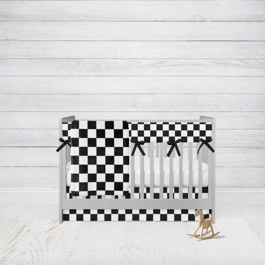 Racing Check Crib Bedding, Checkered Blanket Black and White - The Creative Raccoon