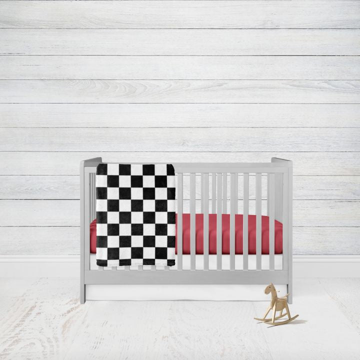 Racing Check Crib Bedding Sets, Checkered Blanket Black and White, Racing Nursery - The Creative Raccoon