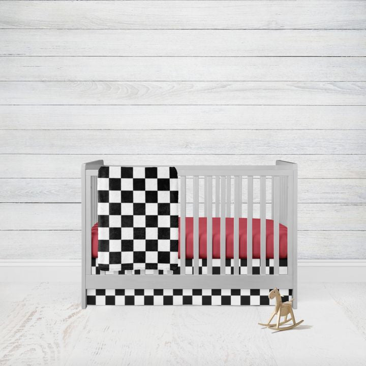 Racing Check Crib Bedding Sets, Checkered Blanket Black and White, Racing Nursery - The Creative Raccoon