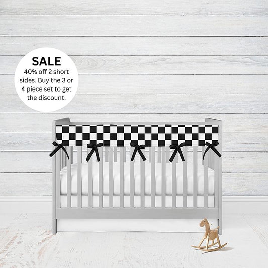 Racing Crib Bedding Set, Checkered Crib Rail Cover - The Creative Raccoon