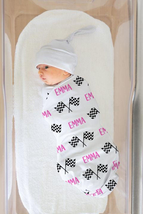 Racing Swaddle Blanket for Baby Girl, Checkered Blanket Black and White - The Creative Raccoon