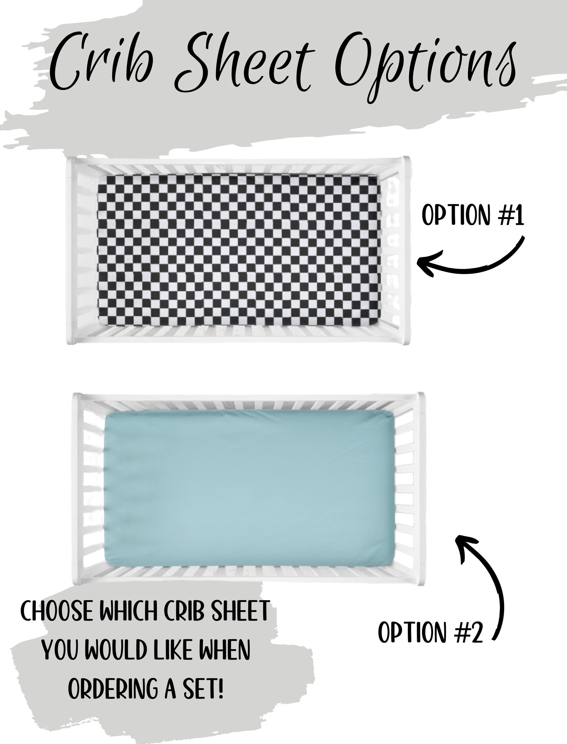 you pick the crib sheet - racing check or aqua