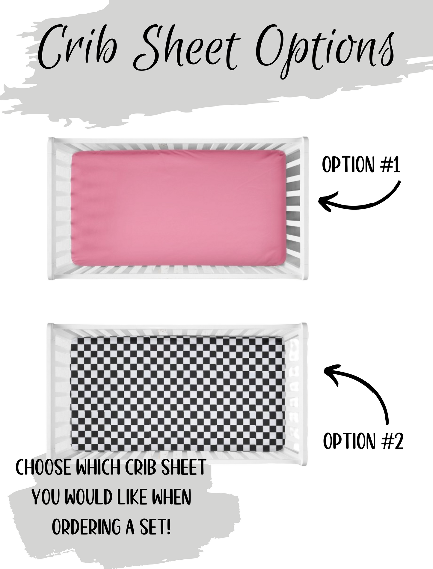 you pick your crib sheet - racing check or hot pink