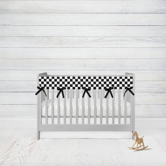 racing checkered rail cover - black and white check with black ties